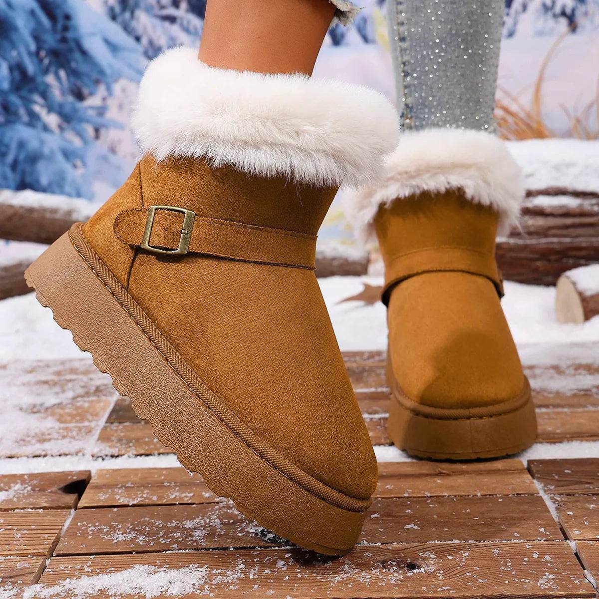 Cozy Round Toe Platform Boots with Fluff Lining - Fashions Envy
