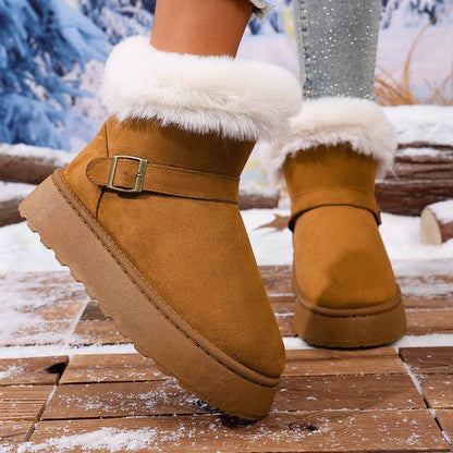 Cozy Round Toe Platform Boots with Fluff Lining - Fashions Envy