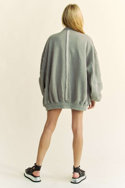 Grey Exposed Seam Zip Up Dropped Shoulder Jacket