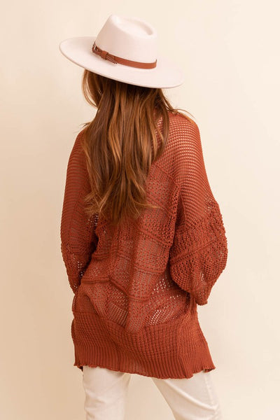 Casual Oversized Knit Netted Long Sleeve Cardigan