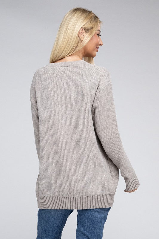 Melange Open Front Sweater Cardigan with Front Pockets