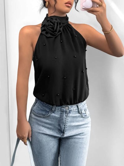 3D Flower Grecian Neck Bodysuit - Fashions Envy