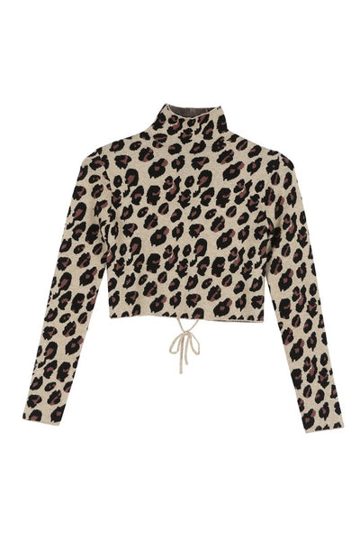 Mock Neck Long Sleeve Lace-Up Open Back Top - Fashions Envy