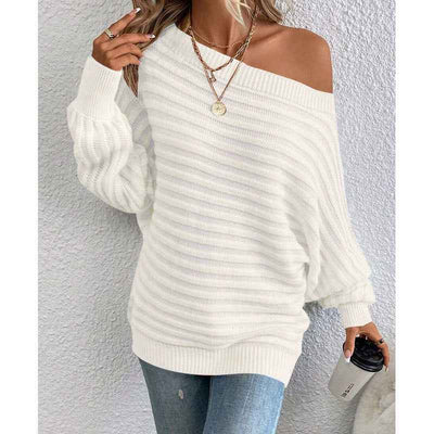 Off-Shoulder Sweater - Cozy Batwing Knit Top
