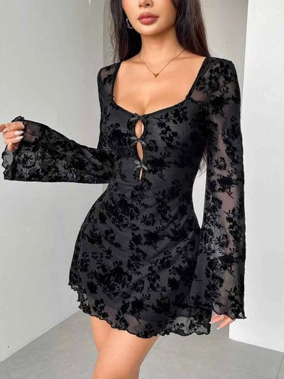 Lace Flare Sleeve Mini Dress