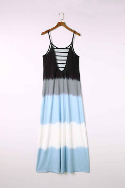Tie Dye Maxi Dress - Sky Blue Strappy Back Slit