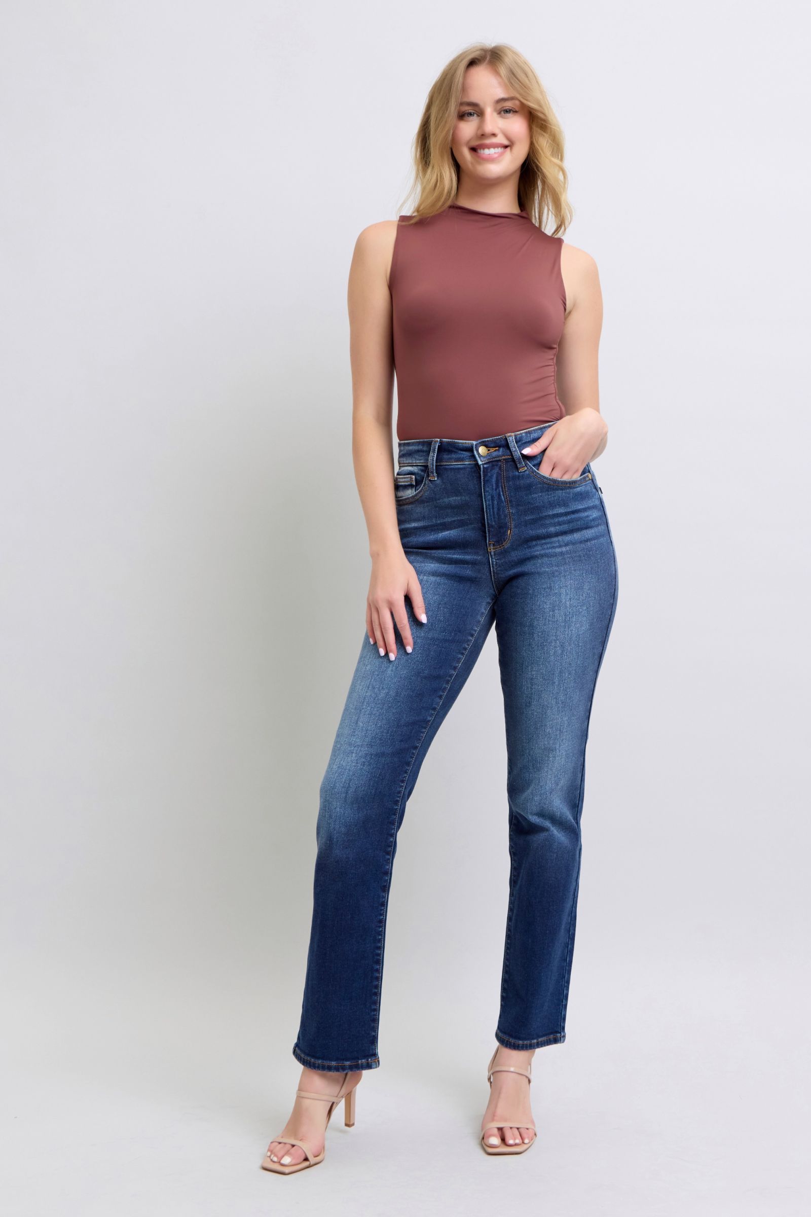 Full Size Washed Straight Leg Judy Blue Jeans with Pockets