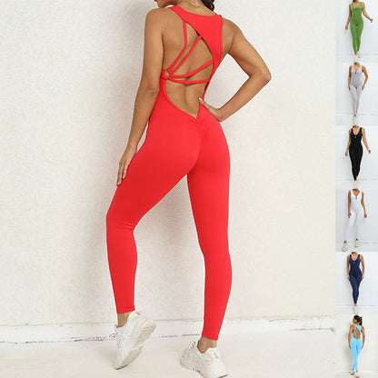 Yoga Jumpsuit - V-Back Sleeveless Fitness Activewear