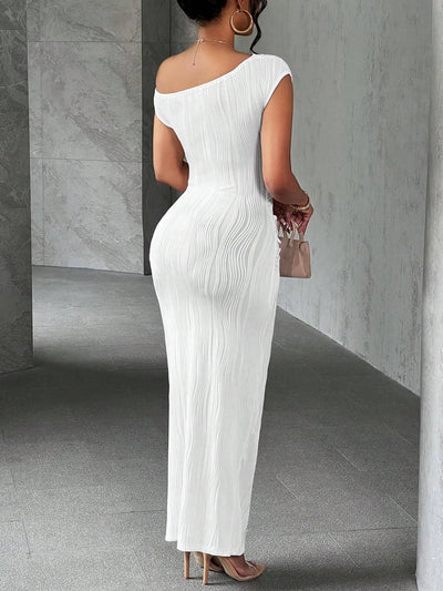 Asymmetrical One Shoulder Bodycon Maxi Dress - Fashions Envy