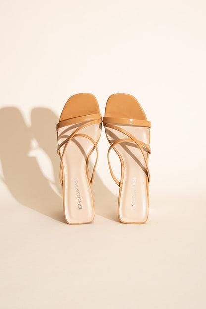 CRIMP-S Crossed Strap Mule Sandal Heels