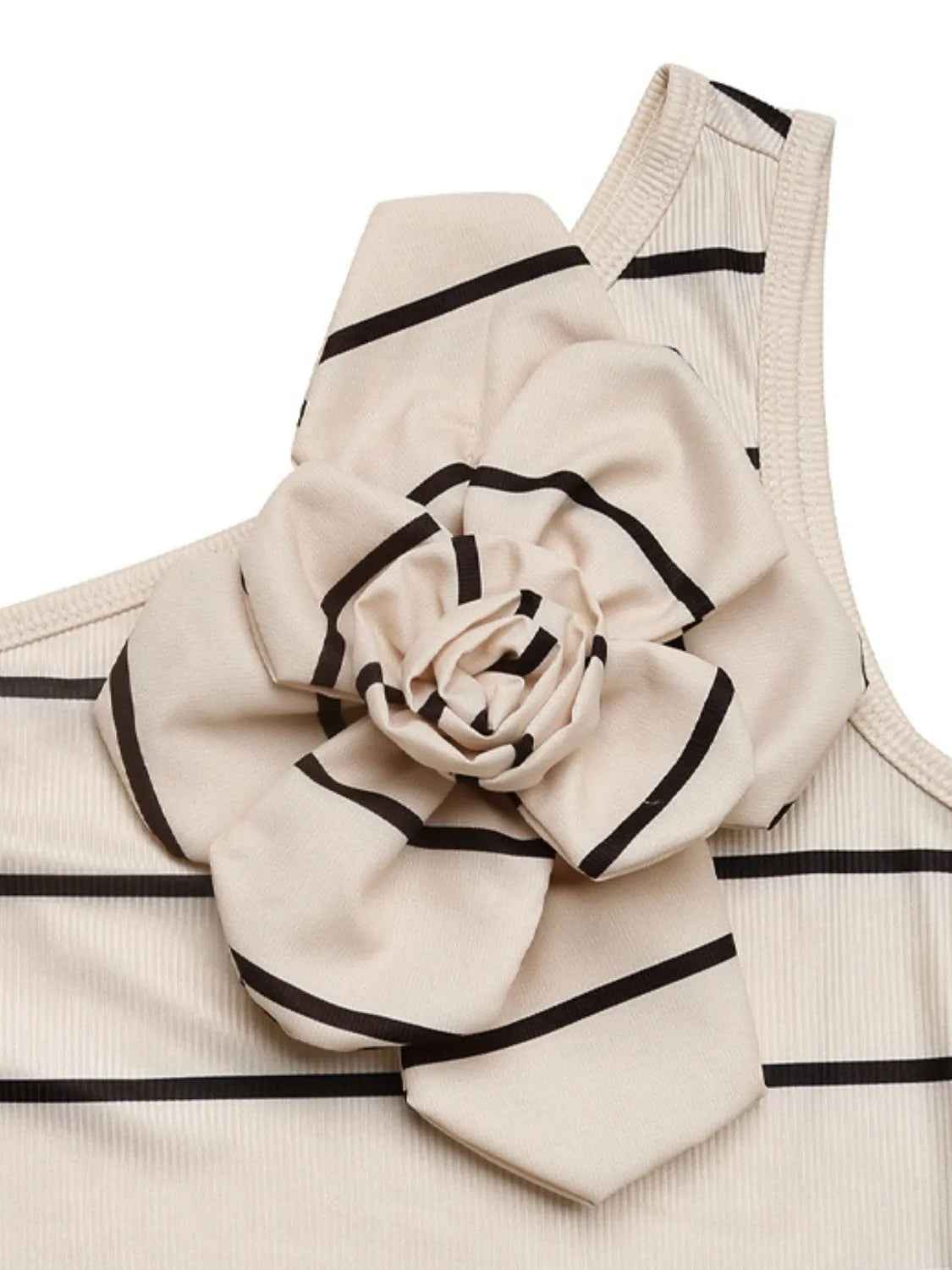 Striped One Shoulder Dress - Bodycon Midi with Flower - Fashions Envy