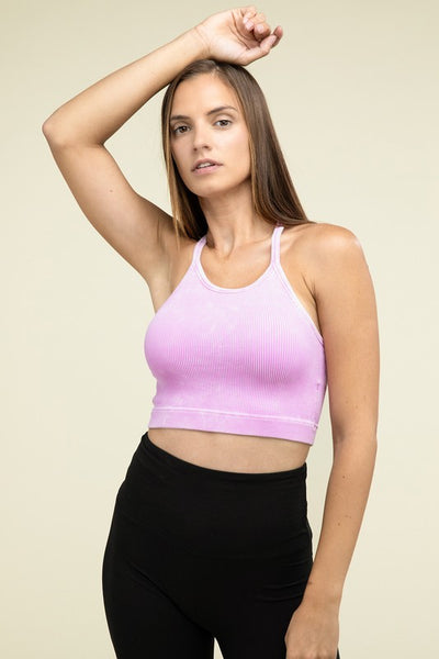 Washed Ribbed Seamless Cropped Cami Top - Fashions Envy