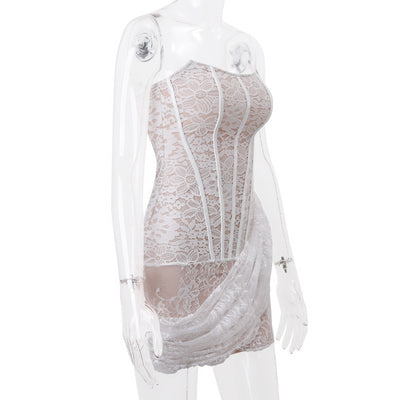 White lace corset on a mannequin against a white background