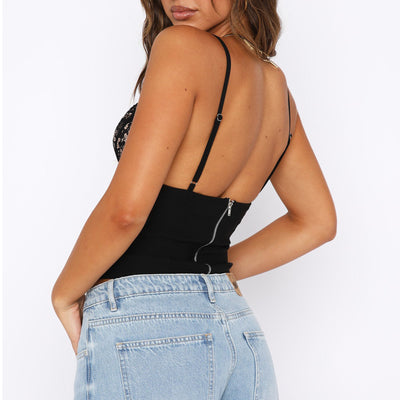 Lace Camisole Vest - V-Neck Back Zipper Summer Top