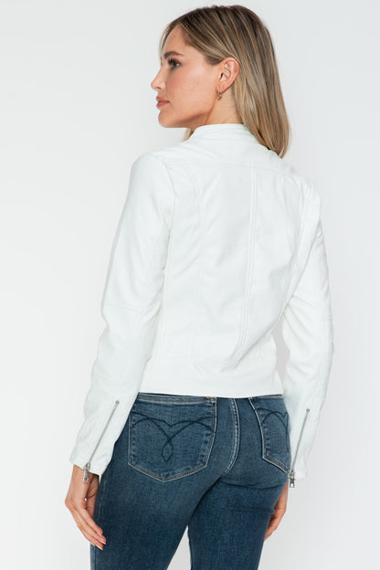 White PU Leather Zip Up Jacket with Pockets