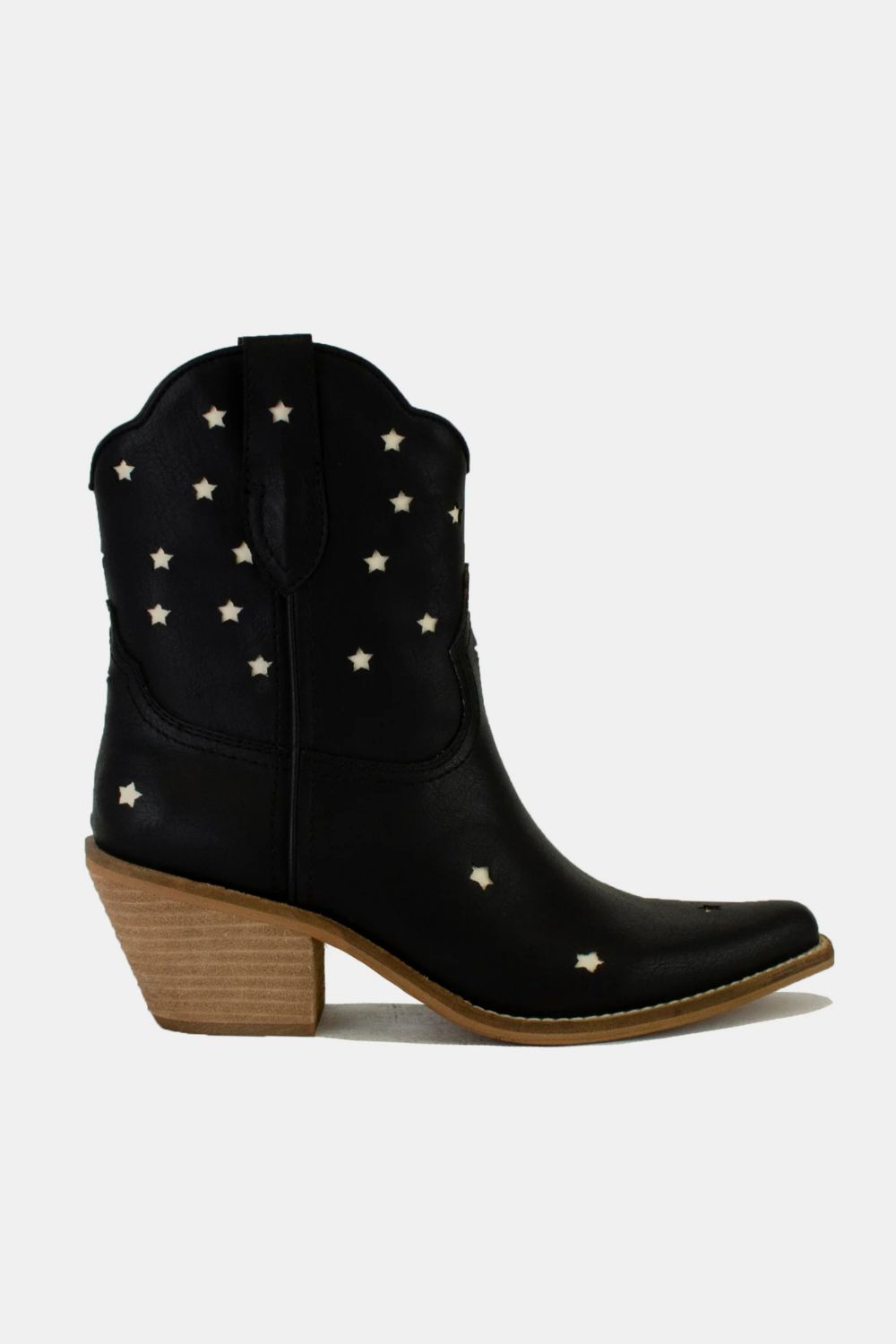 Black Faux Leather Star-Shaped Cutouts Point Toe Boots