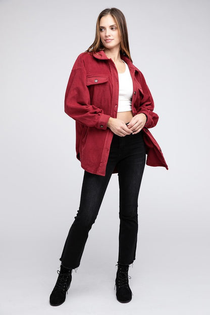 Fleece Buttoned Down Long Sleeve Oversized Jacket