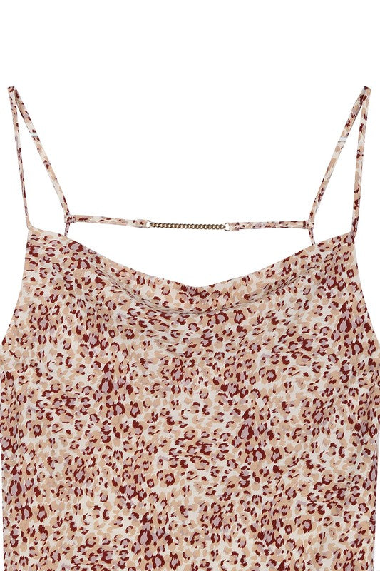 Leopard Cami Midi Dress with Chain Trim