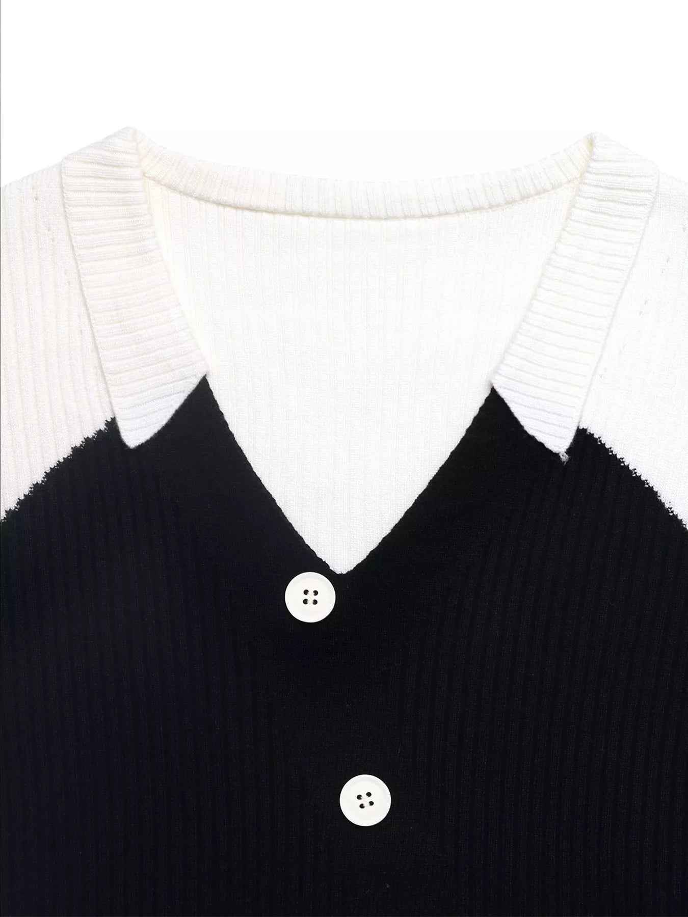 Color Block V-Neck Sweater - Chic Button Detail - Fashions Envy