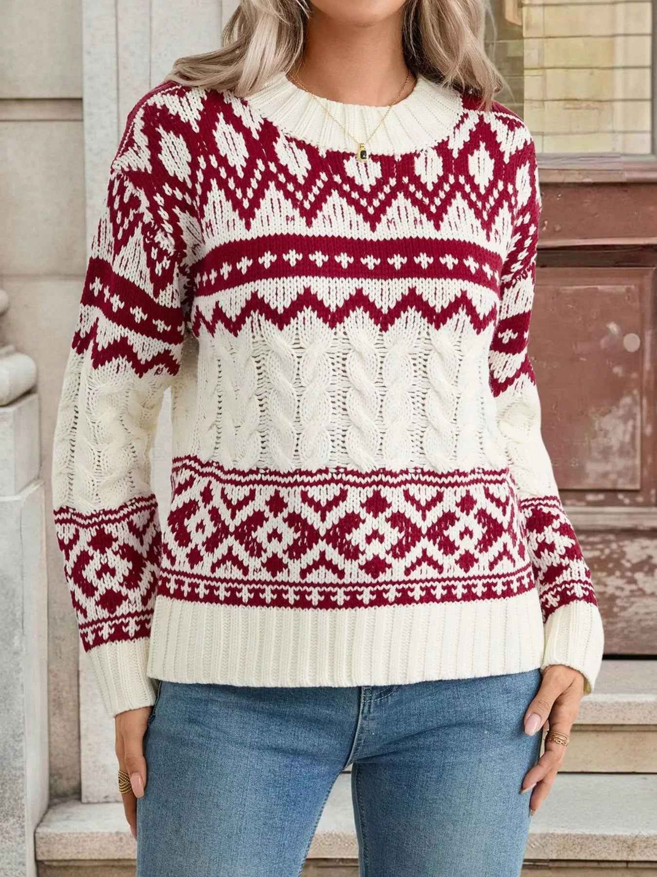 Fair Isle Christmas Sweater - Cable Knit Holiday Style - Fashions Envy