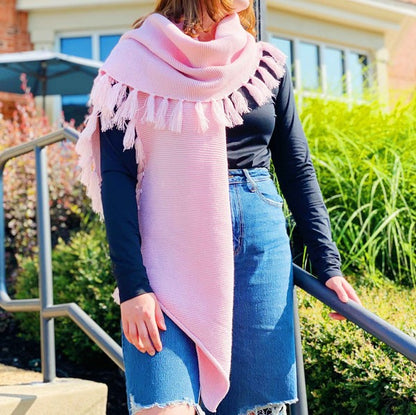 Pink Soft Feminine Fringe Blanket Cozy Scarf