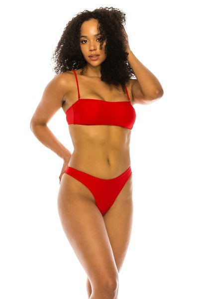 Removable Straps Basic Bandeau High Cut Bikini Swimsuit