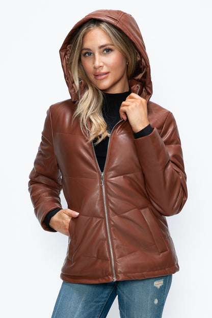 Brandy Pocketed Zip Up Puffer Jacket with Removable Hood