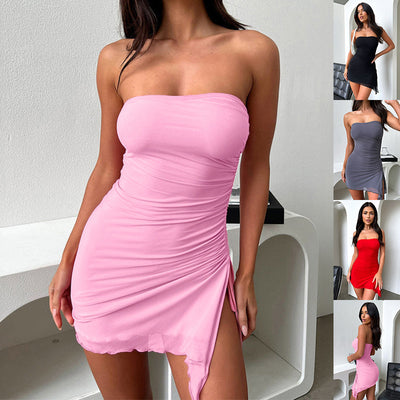 Y2K Tube-top Split Leg Summer Backless Mini Dress
