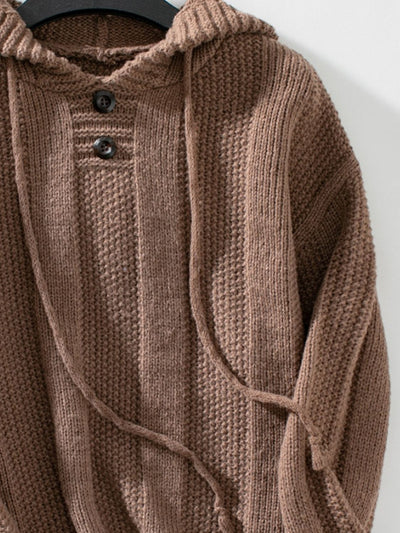 Drawstring Long Sleeve Hooded Sweater - Fashions Envy