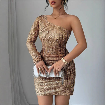 Sequin One-Shoulder Dress - Bodycon Party Style