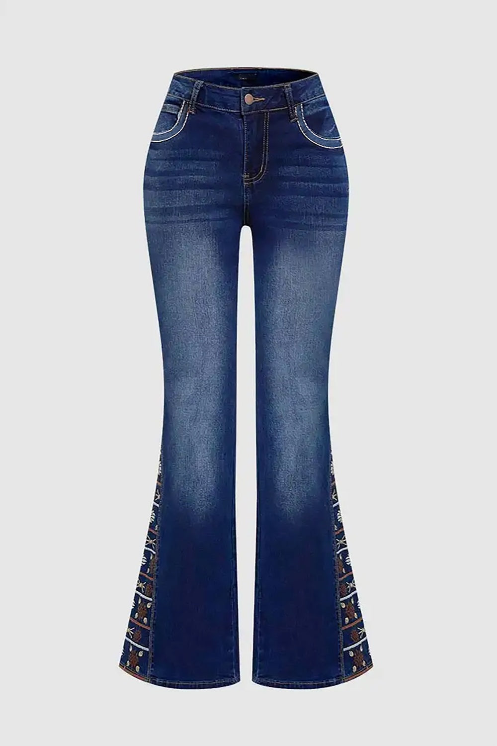 High-Waist Wide Leg Embroidered Jeans - Statement Denim