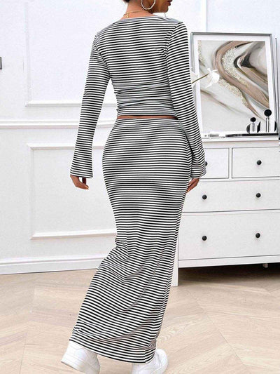 Devine Striped Boat Neck Top and Skirt Set