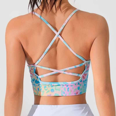 Floral Print Daily Sports Bra - Cross Thin-Strap