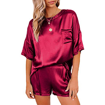 Silk Pajama Set - Short Sleeve Sleepwear Loungewear