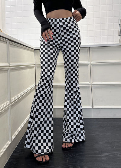 Checkered Flare Pants - High Waist Bell Bottom Yoga Pants