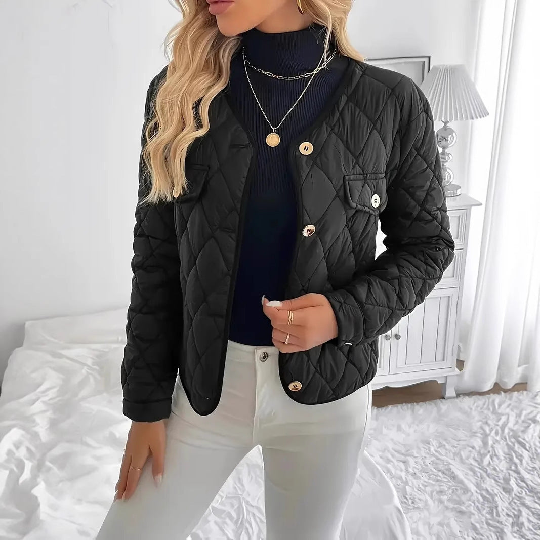Diamond Lattice Cotton Jacket - Warm Short Women's Coat