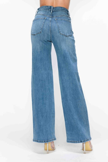 Full Size High Rise Wide Leg Jeans with Pockets