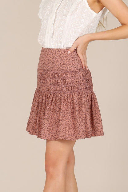 Floral Print Smocked Mini Skirt