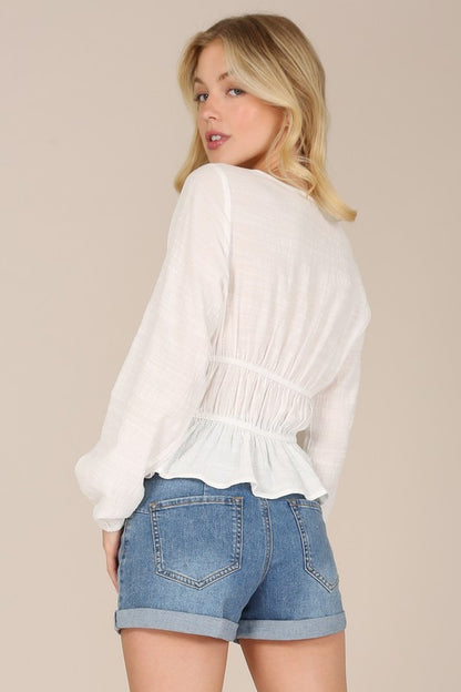 Long Sleeve Sheer Lace Ivory Blouse