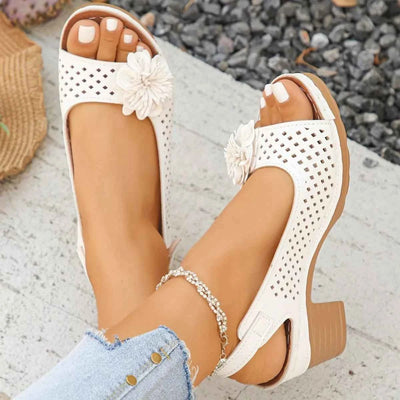 Floral Accent Block Heel Sandals