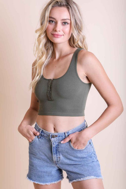 Cropped Ribbed Hook Eye Sleeveless Brami