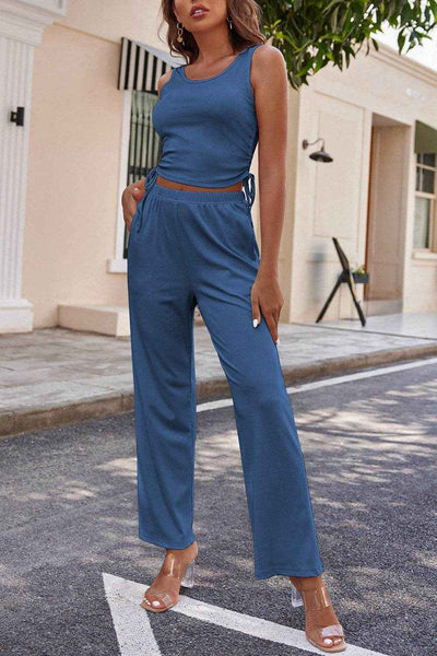 Drawstring Tank - Long Sleeve Cover Up and Pants Set