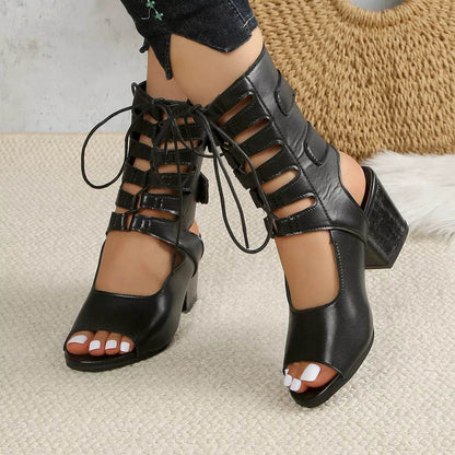 Chic Lace-Up Block Heel Sandals - Fashions Envy