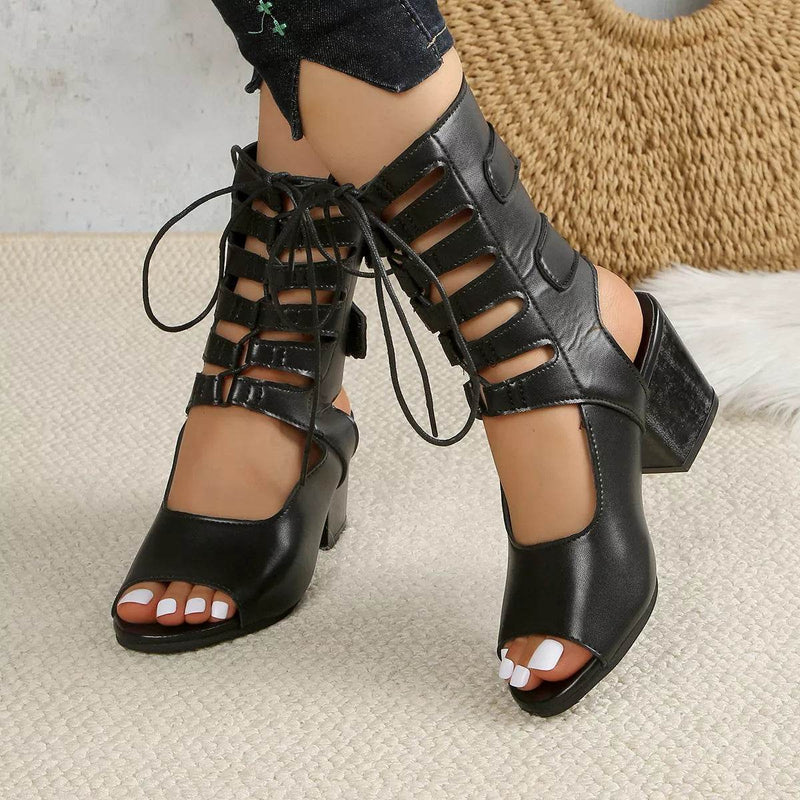 Chic Lace-Up Block Heel Sandals - Fashions Envy