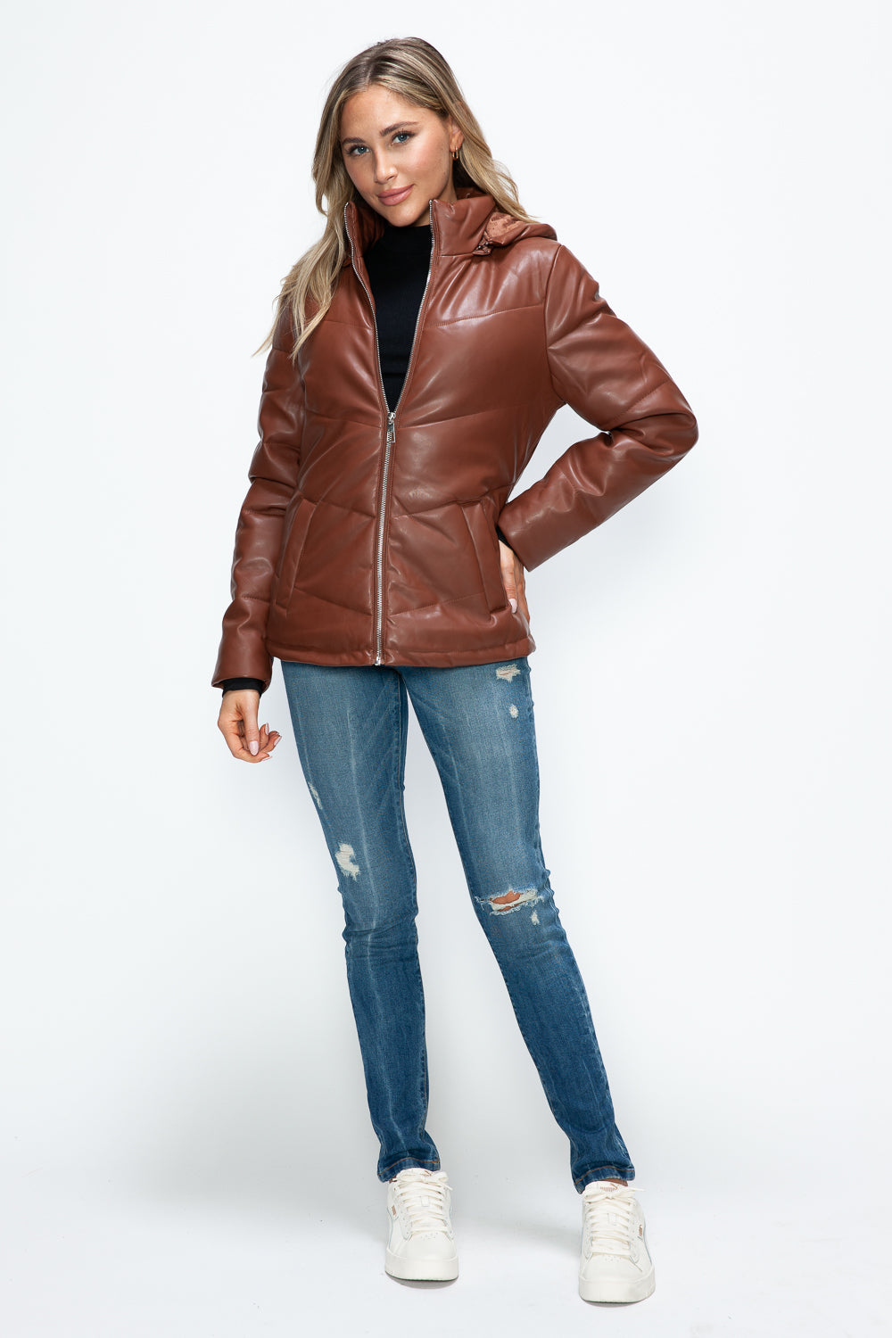 Brandy Pocketed Zip Up Puffer Jacket with Removable Hood