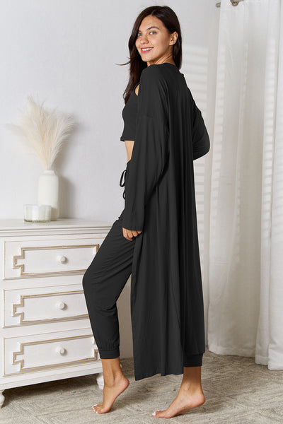 Crop Tank Top & Capri Pants with Long Cardigan Set