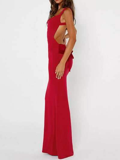 Backless Maxi Dress - Wide Strap Elegant Style - Fashions Envy