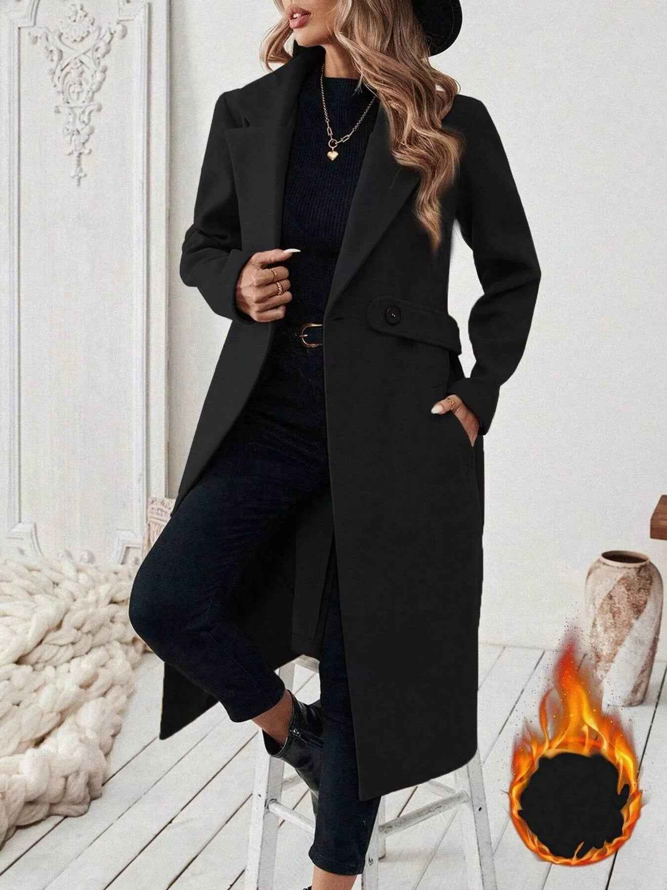 Wool Blend Overcoat - One Button Belted Long Coat - Fashions Envy