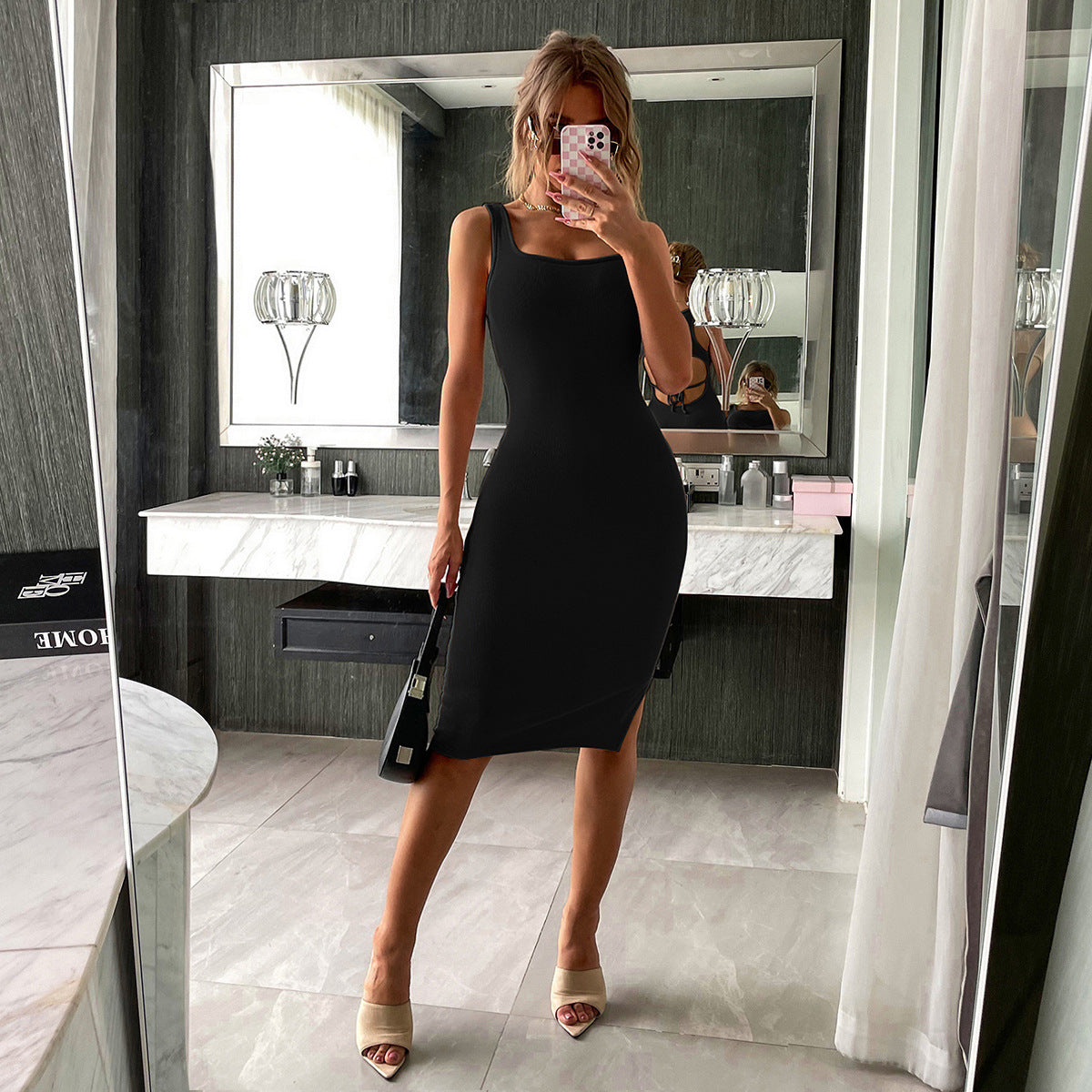 Siren Silhouette Dress - Backless Square Neck