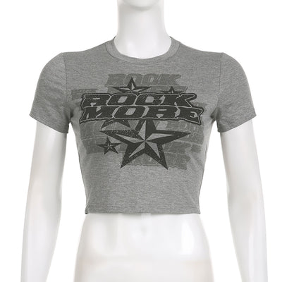 Rock More Graphic Crop Top - Star Print Streetwear Tee